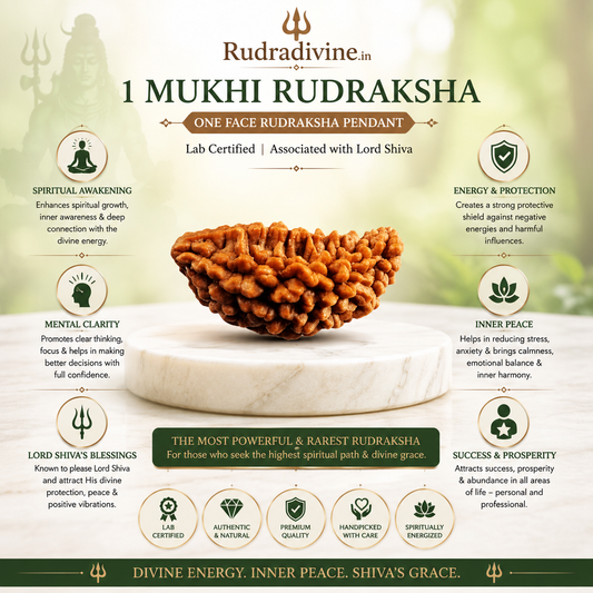 1 Mukhi (One Face) Rudraksha Pendant featuring a natural Rudraksha bead, associated with Lord Shiva, with an official Lab Certificate by Rudradivine for spiritual devotion, meditation, and daily wear.
