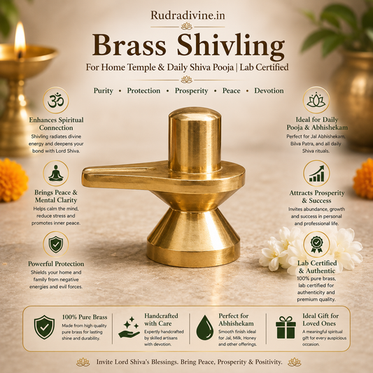 Brass Shivling for Home Temple & Daily Shiva Pooja Idol crafted from premium brass with official Lab Certificate by Rudradivine for daily worship and spiritual devotion.