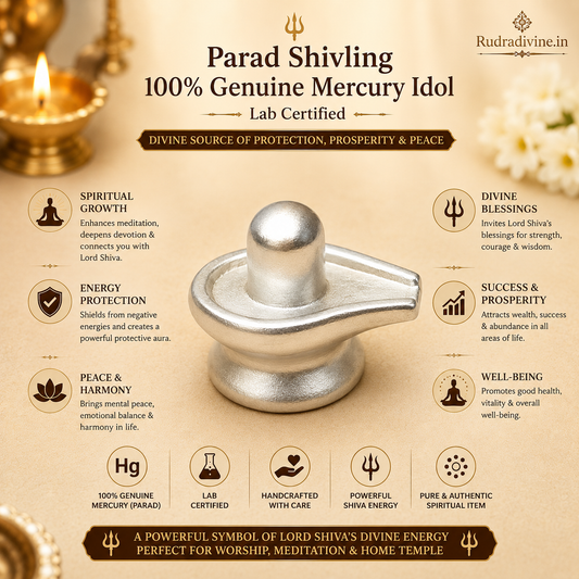 Parad Mala with Parad Shivling Combo | Lab Certified crafted from genuine Parad with official Lab Certificate by Rudradivine for Lord Shiva worship, meditation, spiritual protection and positive energy.
