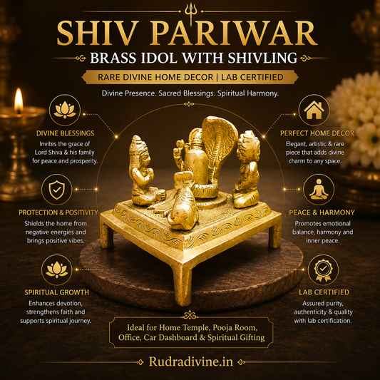 Shiv Pariwar Brass Idol with Shivling | Rare Divine Home Decor | Lab Certified crafted in premium brass with official Lab Certificate by Rudradivine for home temple worship, spiritual décor, peace, prosperity and divine blessings.