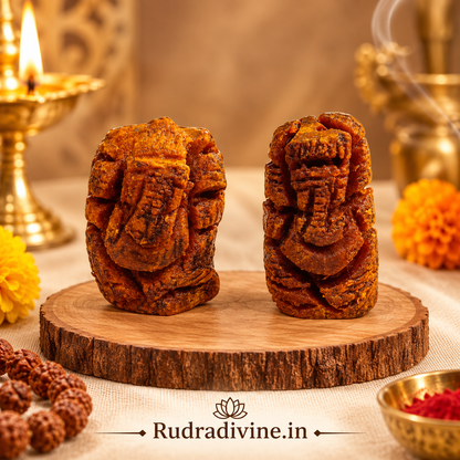 Haldi Ganesh Turmeric Ganesha Idol made with 100% organic haldi by Rudradivine, ideal for pooja, spiritual decor, blessings, prosperity and positive energy.
