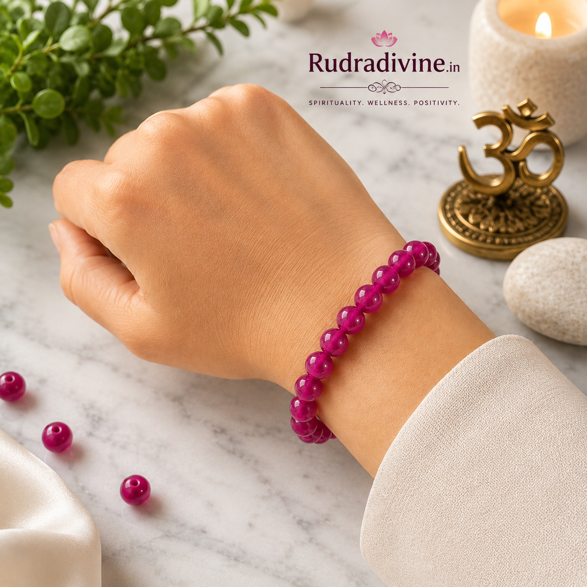 Pink Onyx Bracelet with 8MM natural gemstone beads, 100% original and Lab Certified by Rudradivine, designed for spiritual, meditation and everyday wear.