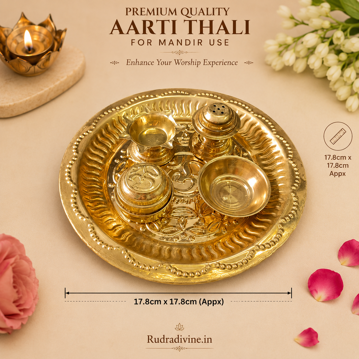 Aarti Thali for Mandir Use by Rudradivine, designed for daily puja, aarti, temple worship, religious ceremonies and traditional spiritual rituals.