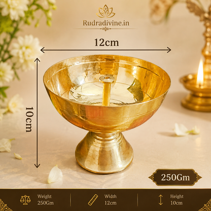 Akhand Jyot Brass Diya 250GM by Rudradivine, traditional brass oil lamp for daily puja, temple worship, aarti and home spiritual practices.