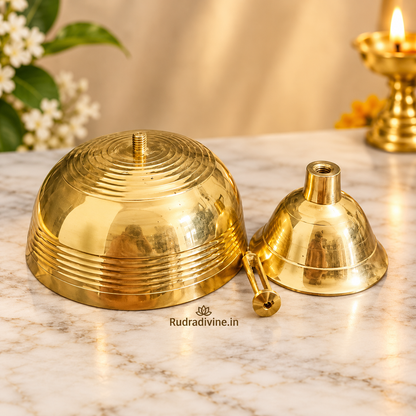 Akhand Jyot Brass Diya weighing 520GM for puja, temple worship, daily prayer and aarti, featuring a traditional brass design by Rudradivine.