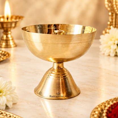 Akhand Jyot Diya made from durable brass, designed for traditional pooja, Mandir rituals, daily prayer, festivals and spiritual practices by Rudradivine.