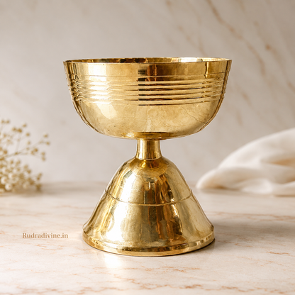 Akhand Jyot Extra Large Brass Diya crafted in traditional brass for daily puja, aarti and spiritual worship by Rudradivine.