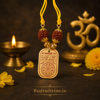 Baglamukhi Kawach Pendant Thread by Rudradivine, traditionally associated with spiritual protection, Maa Baglamukhi blessings, devotion and meditation.