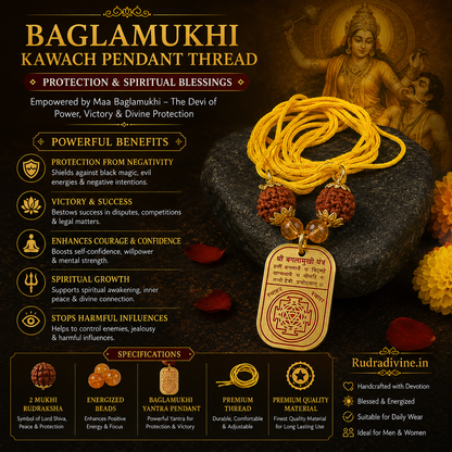 Baglamukhi Kawach Pendant Thread by Rudradivine, traditionally associated with spiritual protection, Maa Baglamukhi blessings, devotion and meditation.