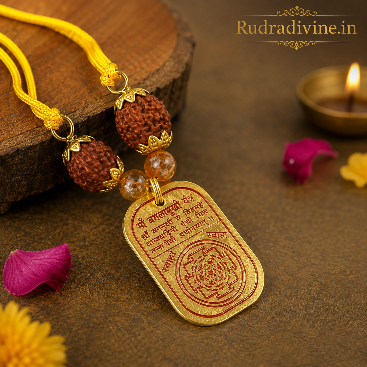 Baglamukhi Kawach Pendant Thread by Rudradivine, traditionally associated with spiritual protection, Maa Baglamukhi blessings, devotion and meditation.