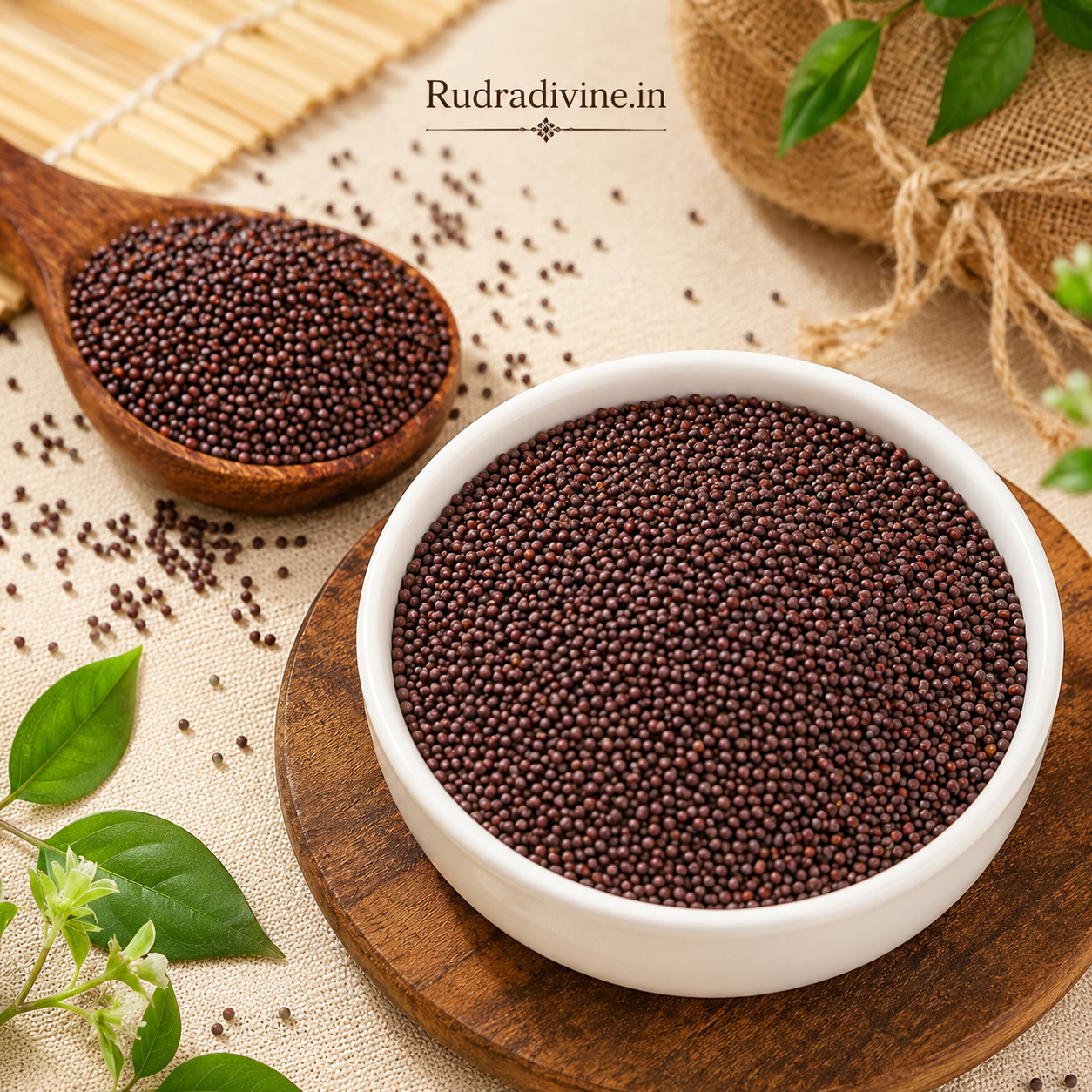 Black Mustard Seeds Kaali Sarso, pure and natural whole mustard seeds by Rudradivine for Puja, Hindu rituals, traditional remedies, and spiritual practices.
