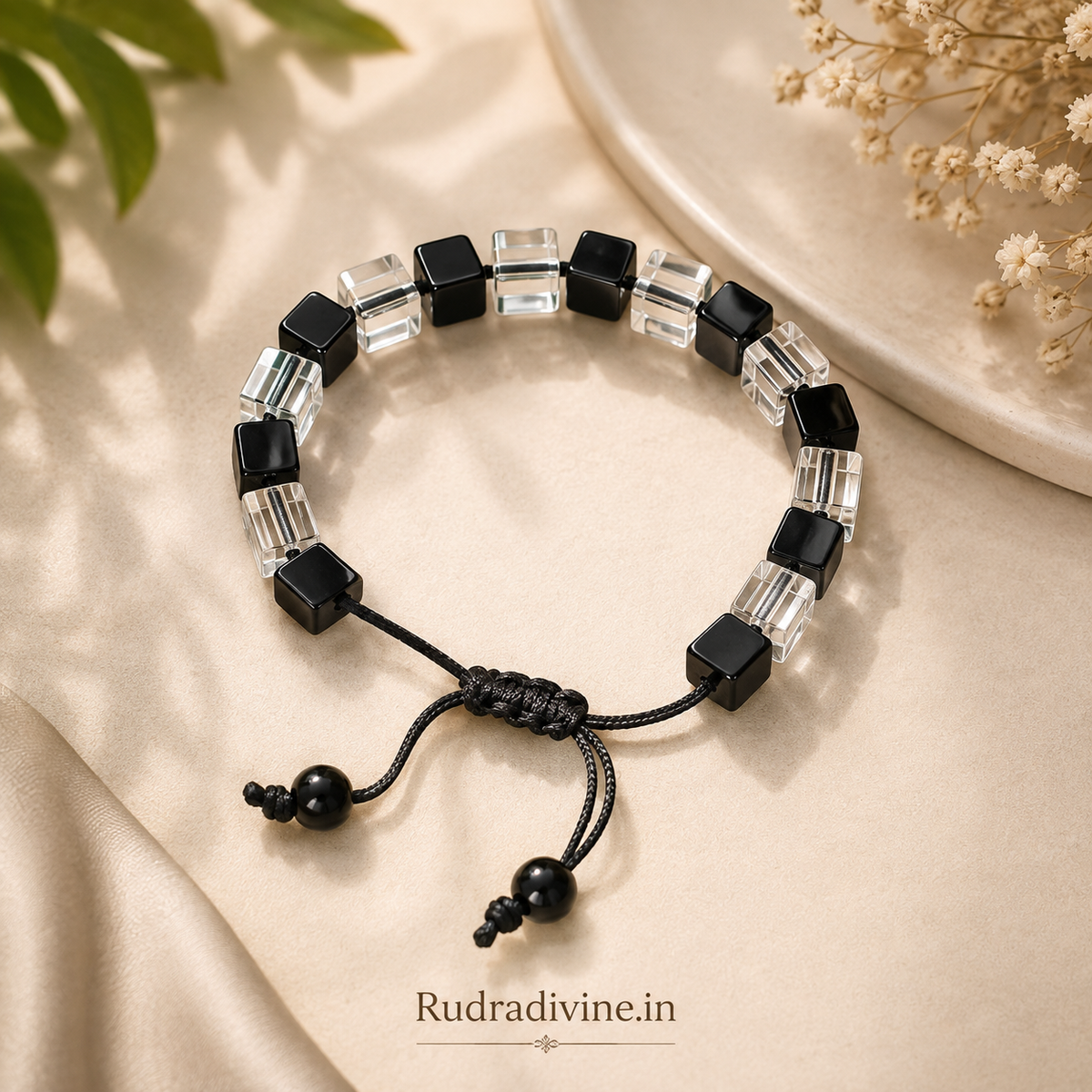 Black & White Crystal Bracelet  lab certification by Rudradivine, designed for evil eye protection, positive energy, balance and spiritual wear.
