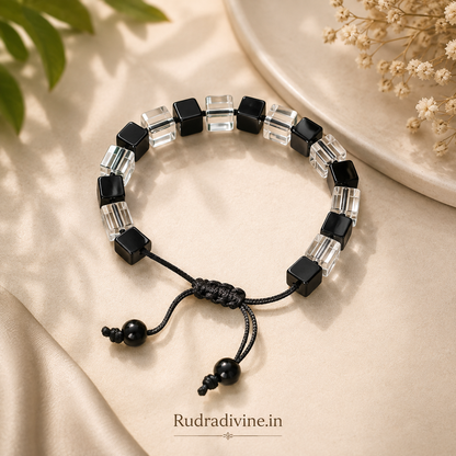 Black & White Crystal Bracelet  lab certification by Rudradivine, designed for evil eye protection, positive energy, balance and spiritual wear.