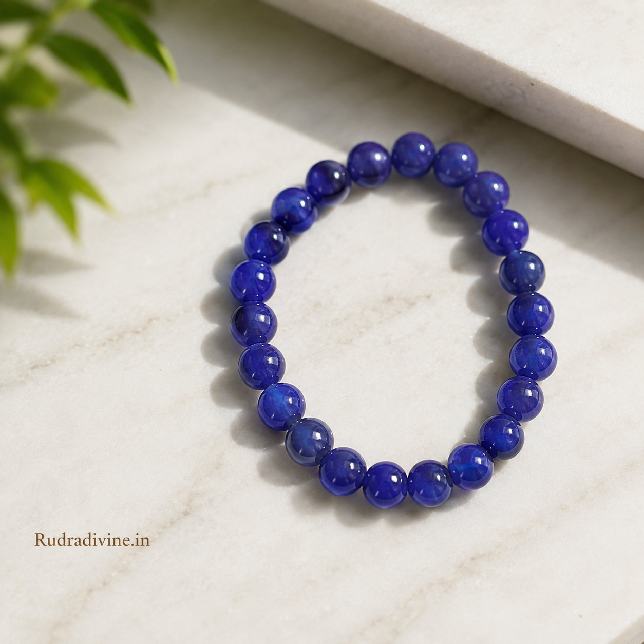 Blue Onyx Bracelet 8MM beads with official Lab Certificate by Rudradivine, traditionally associated with healing, positive energy, grounding and emotional balance.