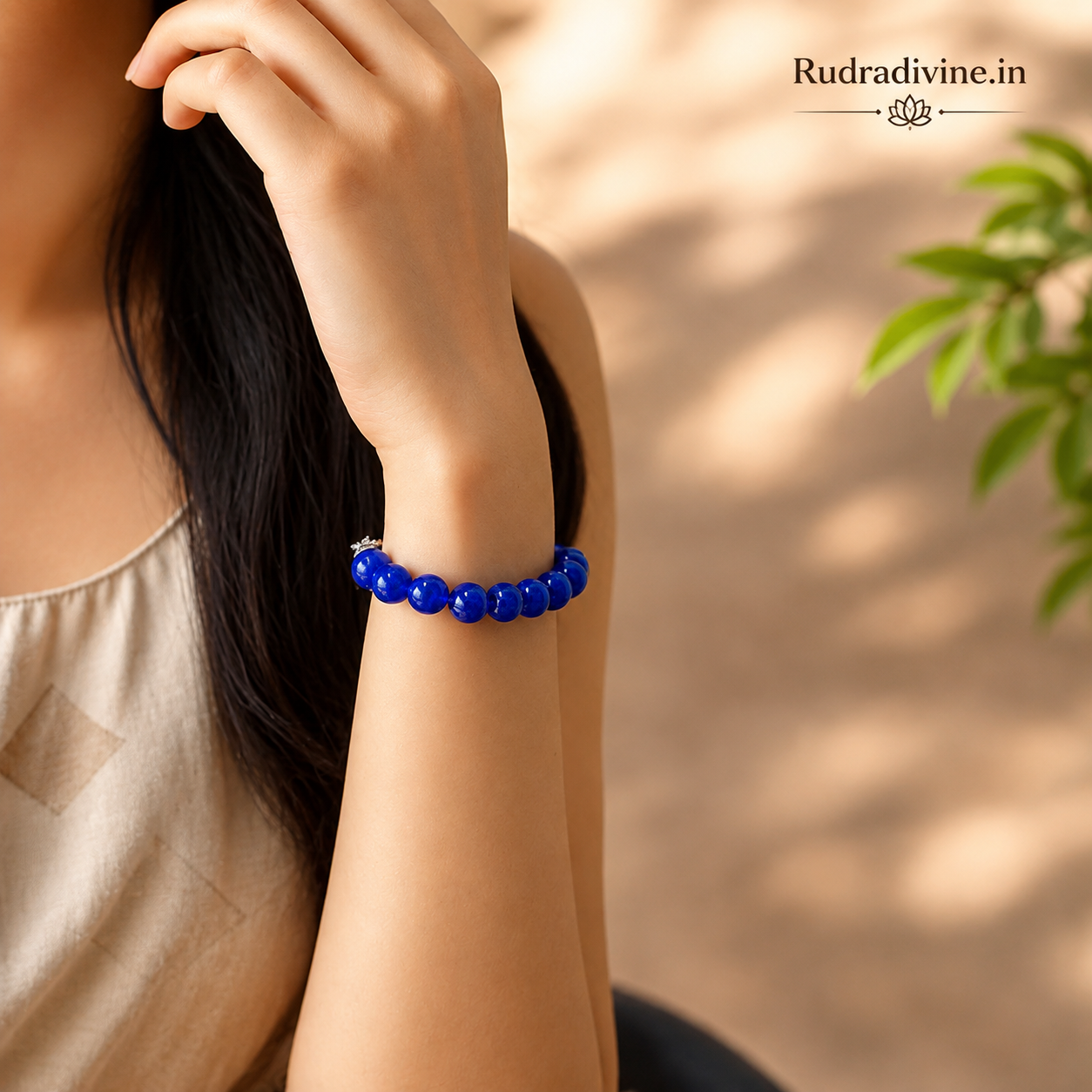 Blue Onyx Bracelet 8MM beads with official Lab Certificate by Rudradivine, traditionally associated with healing, positive energy, grounding and emotional balance.