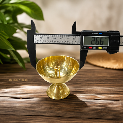 Brass Akhand Jyot oil lamp with heavy base for pooja, aarti, mandir and daily worship, featuring a traditional brass design by Rudradivine.