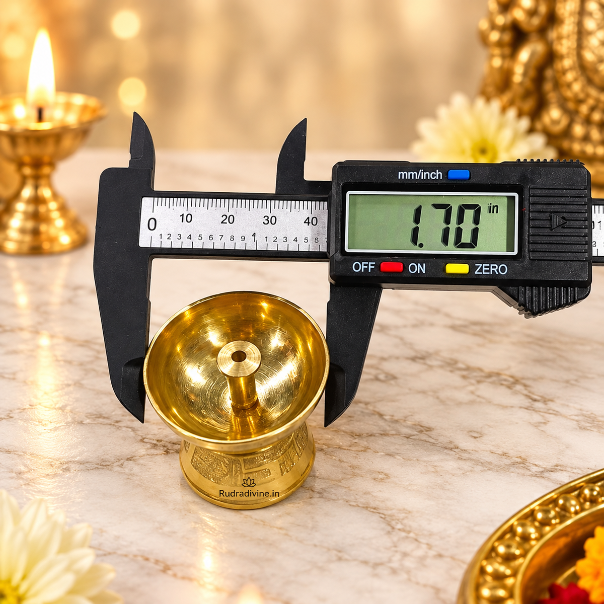 Brass Akhand Jyot Small Diya for Pooja and Mandir, traditional oil lamp crafted in brass by Rudradivine for daily worship, aarti and spiritual rituals.