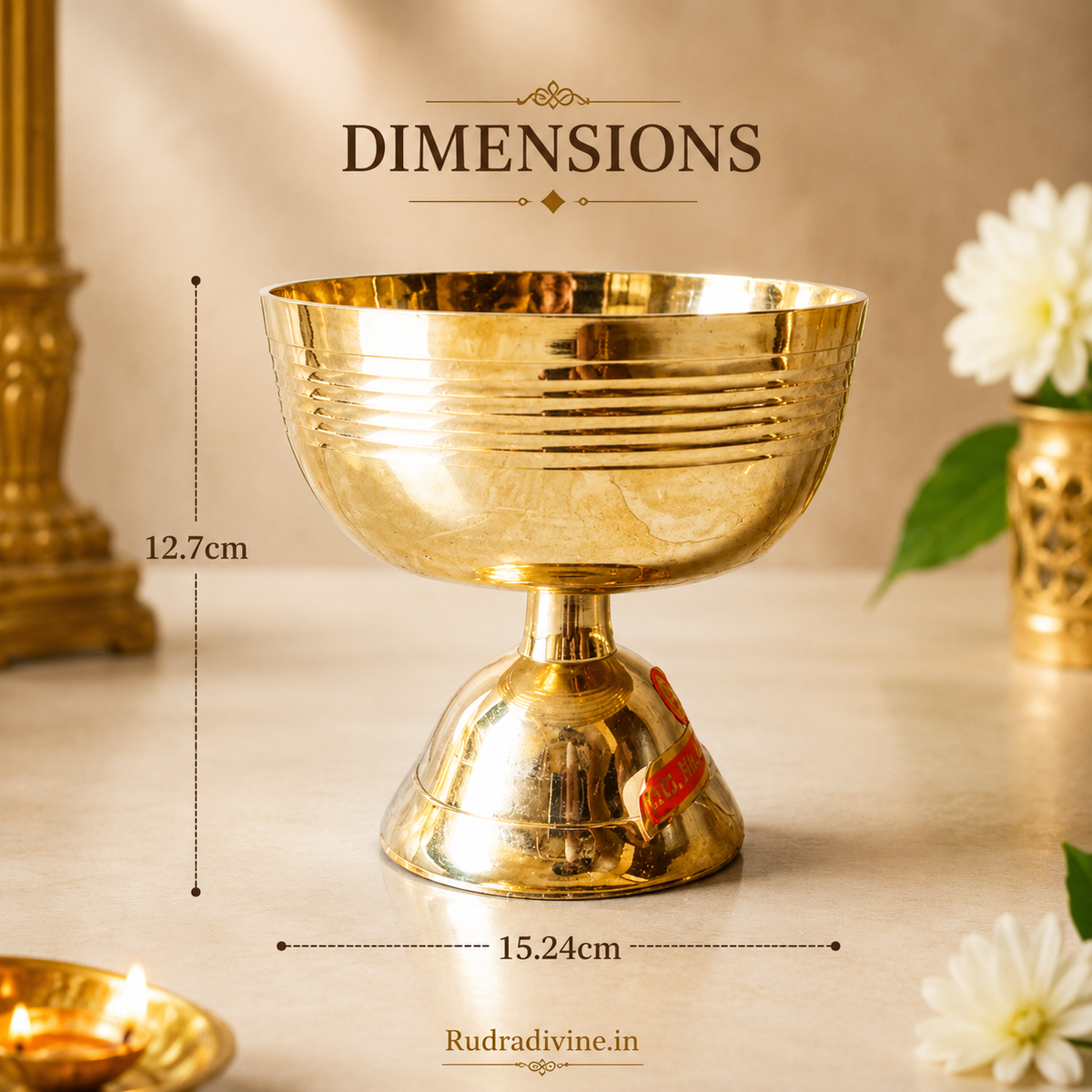 Brass Akhand Jyot for Pooja by Rudradivine, traditional brass oil lamp designed for continuous diya flame, home mandir, aarti, worship and festive rituals.