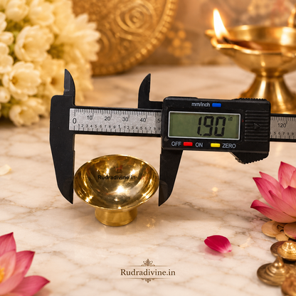 Brass Chandan Kumkum Bowl Set of 2 for pooja rituals, tilak and daily worship by Rudradivine, featuring traditional brass design for home mandir and pooja thali.
