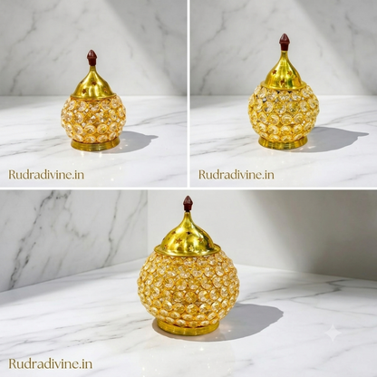Brass Crystal Akhand Jyot 14CM Matki Diya by Rudradivine, designed as a traditional pooja oil lamp and tealight holder for home temple, aarti and spiritual decor.