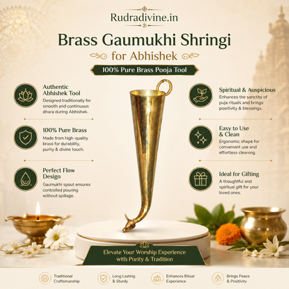 Brass Gaumukhi Shringi for Abhishek made from 100% pure brass by Rudradivine, designed as a traditional pooja tool for Shivling Abhishek and sacred rituals.
