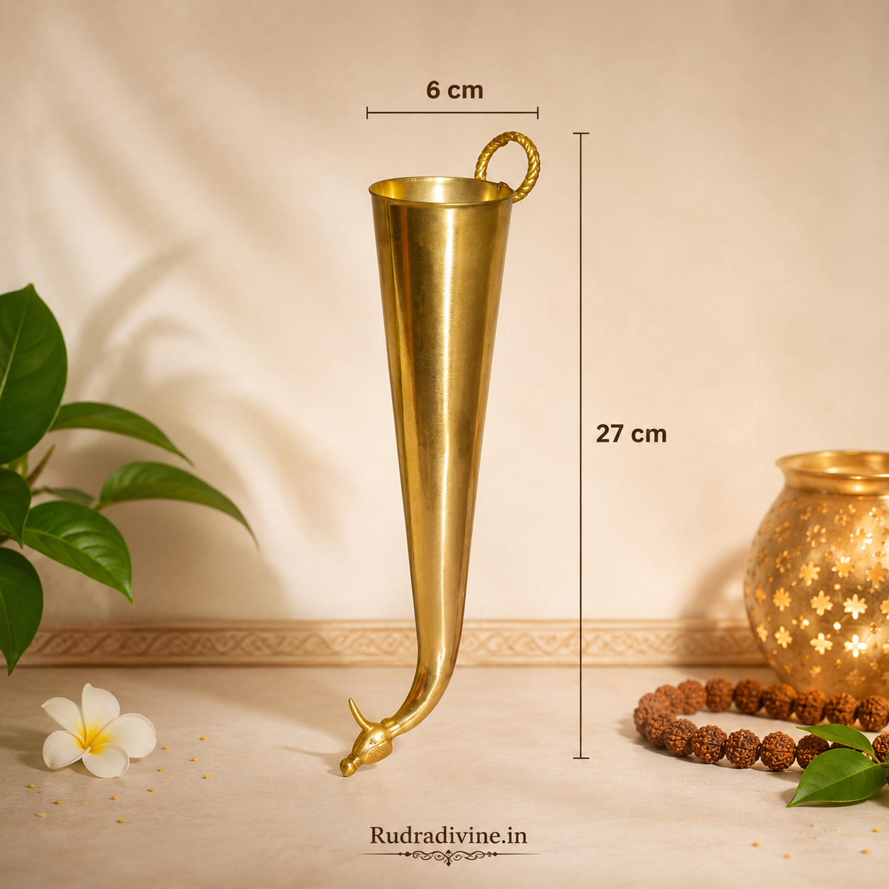 Brass Gaumukhi Shringi for Abhishek made from 100% pure brass by Rudradivine, designed as a traditional pooja tool for Shivling Abhishek and sacred rituals.