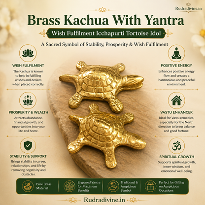 Brass Kachua With Yantra Icchapurti Tortoise Idol by Rudradivine, traditional brass pooja and vastu decor item associated with stability, positivity and prosperity.
