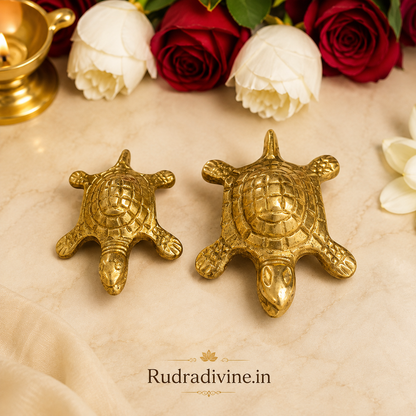 Brass Kachua With Yantra Icchapurti Tortoise Idol by Rudradivine, traditional brass pooja and vastu decor item associated with stability, positivity and prosperity.