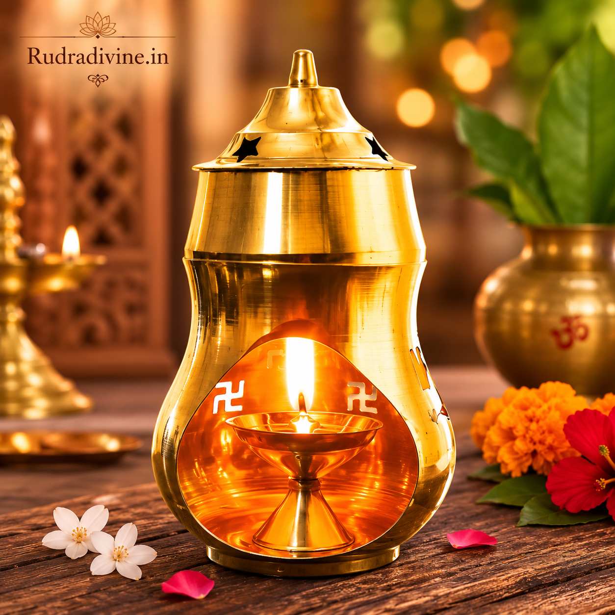 Brass Kapur Lamp 275GM by Rudradivine, traditional camphor burner for daily pooja, aarti, home temple and spiritual worship rituals.