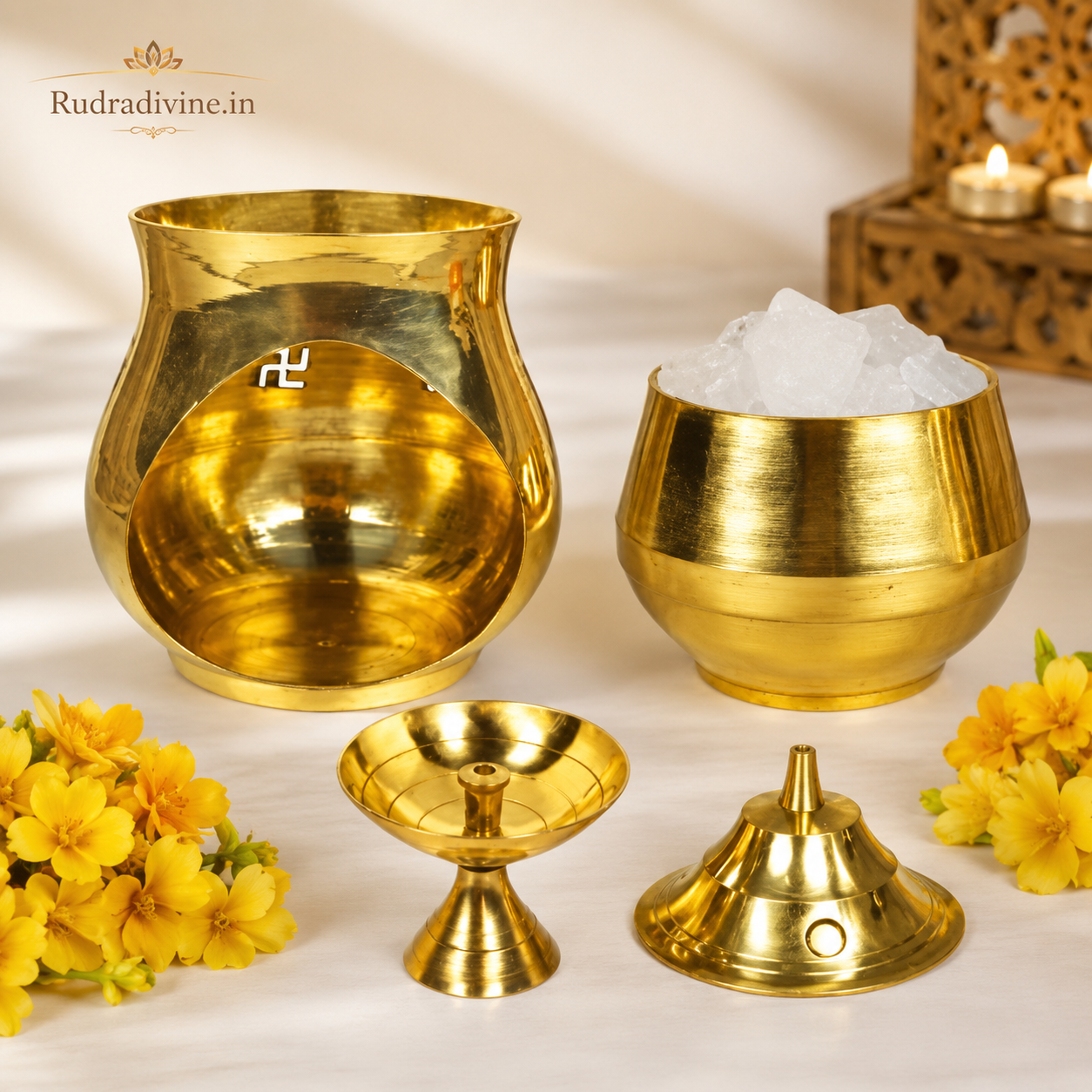 Brass Kapur Lamp 275GM by Rudradivine, traditional camphor burner for daily pooja, aarti, home temple and spiritual worship rituals.
