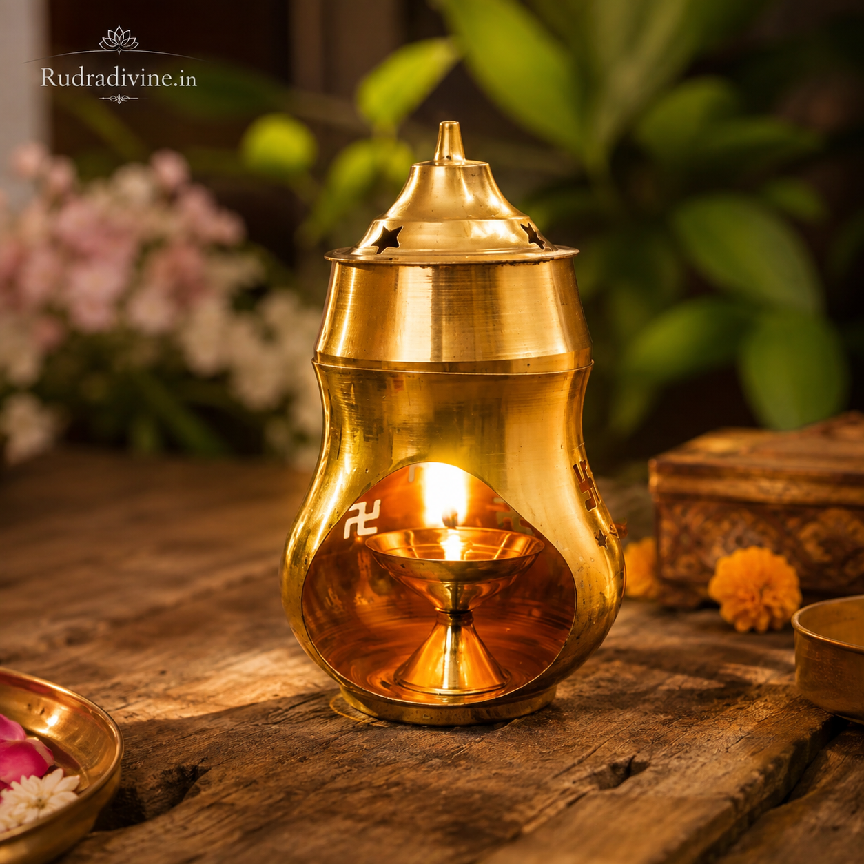 Brass Kapur Lamp 275GM by Rudradivine, traditional camphor burner for daily pooja, aarti, home temple and spiritual worship rituals.