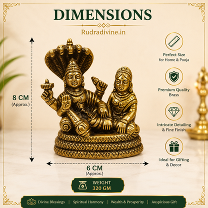 Brass Laxmi Narayan Idol featuring Lord Vishnu and Goddess Lakshmi in premium brass with official Lab Certificate by Rudradivine for home temple, prosperity, devotion and daily puja.