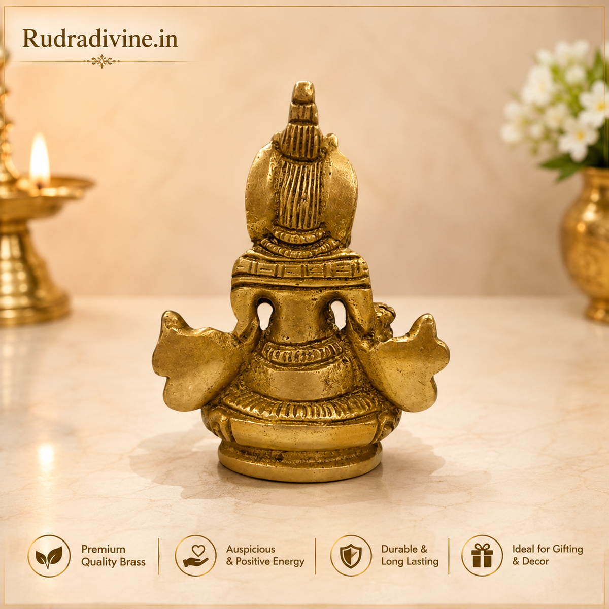 Brass Lord Kubera Statue crafted in premium brass with official Lab Certificate by Rudradivine for wealth, prosperity, success, home temple, office and daily worship.