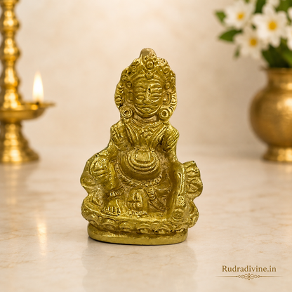 Brass Lord Kubera Statue crafted in premium brass with official Lab Certificate by Rudradivine for wealth, prosperity, success, home temple, office and daily worship.