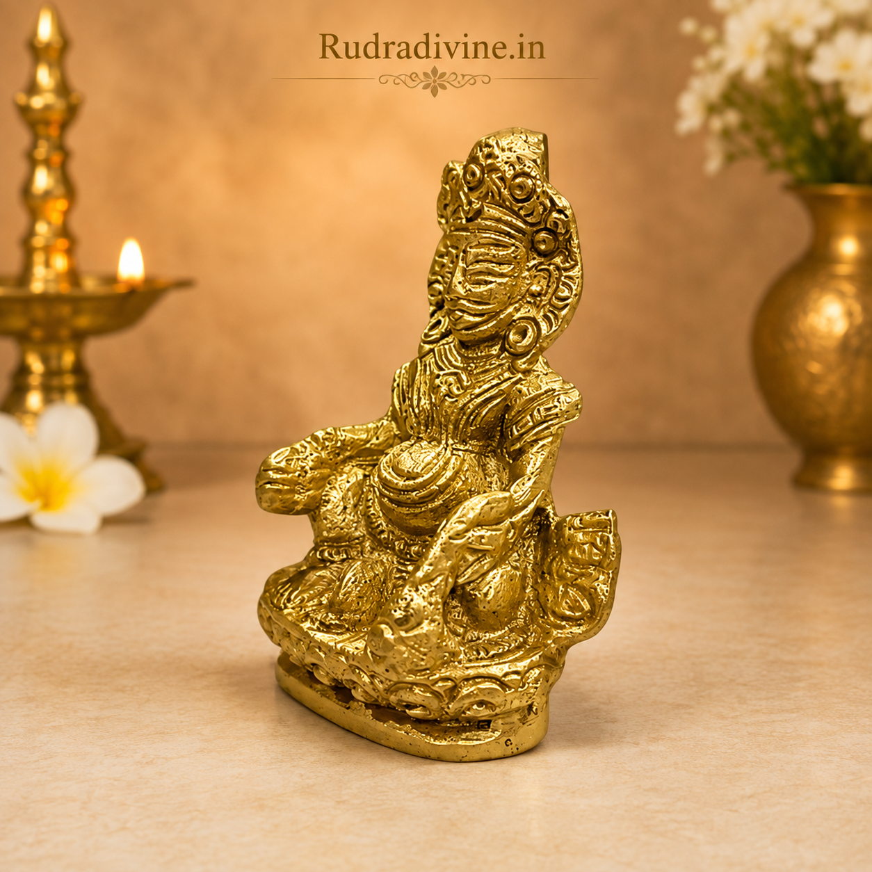 Brass Lord Kubera Statue crafted in premium brass with official Lab Certificate by Rudradivine for wealth, prosperity, success, home temple, office and daily worship.