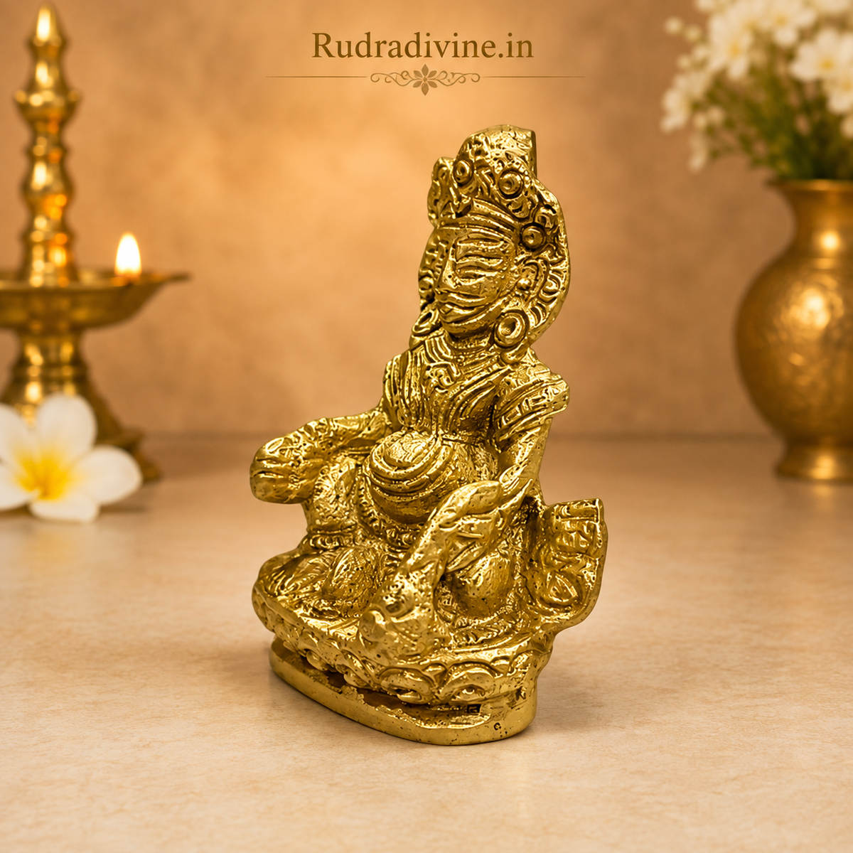 Brass Lord Kubera Statue crafted in premium brass with official Lab Certificate by Rudradivine for wealth, prosperity, success, home temple, office and daily worship.