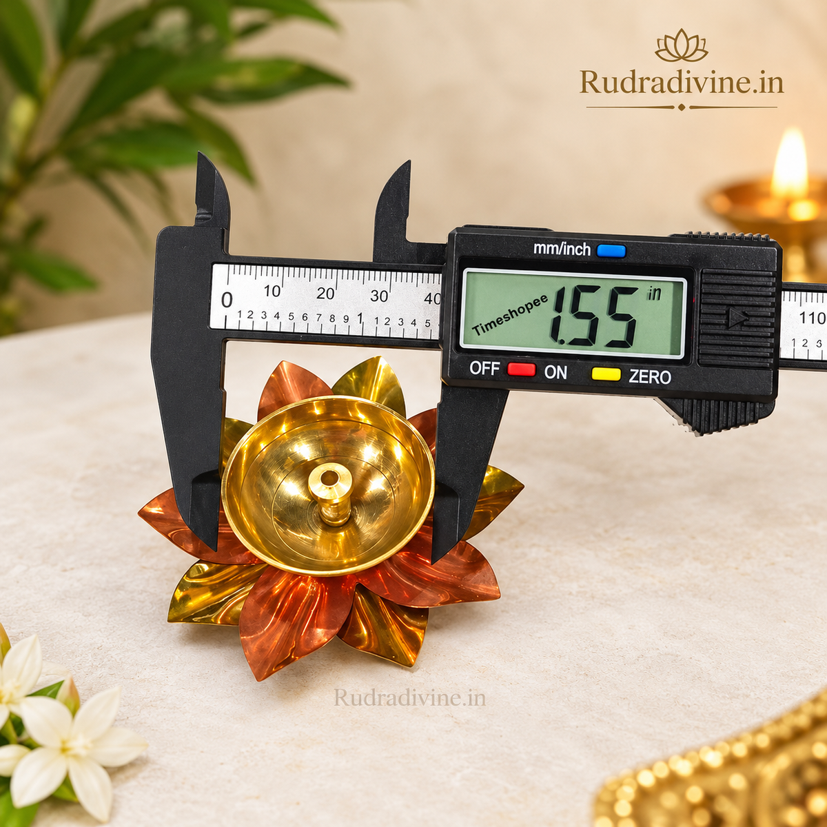 Akhand Jyot Brass Lotus Shape Set of 2, traditional spiritual pooja diyas designed for Mandir, daily prayer, festivals and religious rituals by Rudradivine.