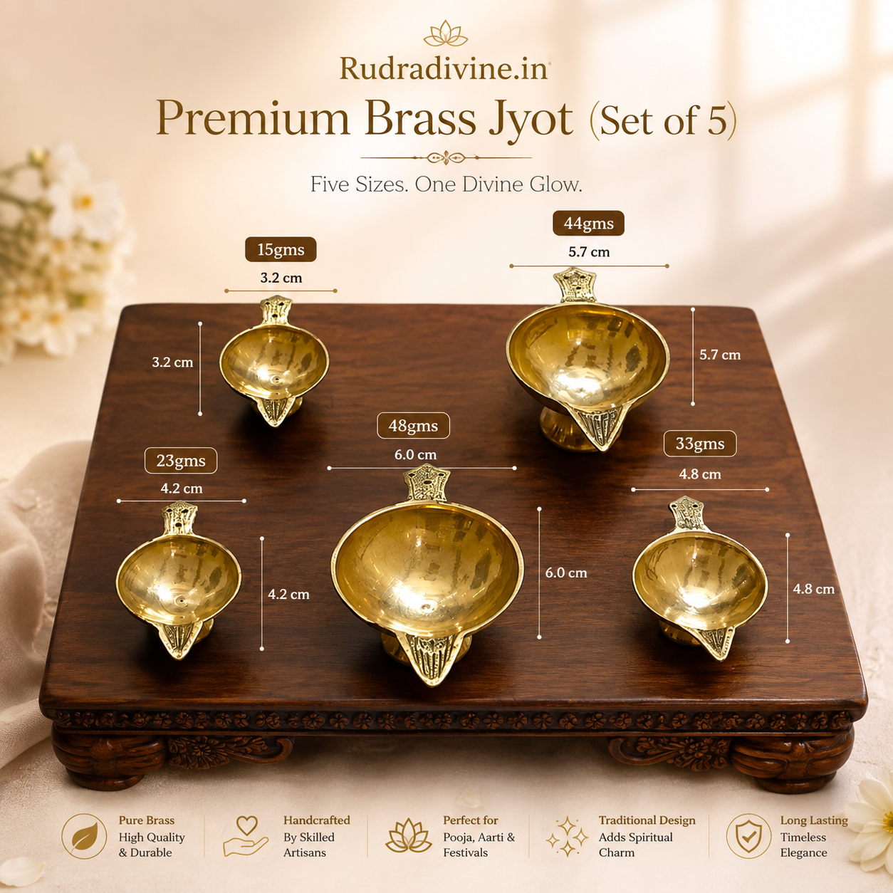 Brass Oil Lamp crafted in traditional brass design for pooja, temple aarti, diya lighting and daily worship by Rudradivine.