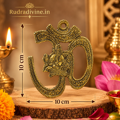 Brass Om Wall Hanging by Rudradivine, sacred Om symbol decorative item for temple, pooja room, home and office wall décor with traditional spiritual appeal.