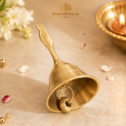 Brass Pooja Bell 9CM traditional Garuda Ghanti for temple worship, puja and rituals by Rudradivine, designed for home temple and spiritual use.