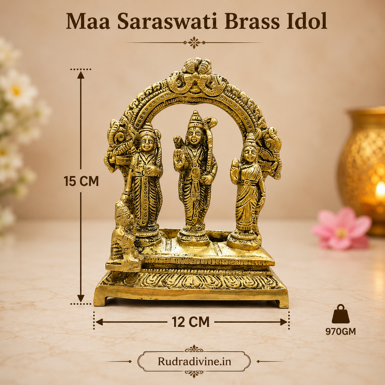 Brass Ram Darbar Murti Idol featuring Shri Ram, Mata Sita, Lakshman and Hanuman with official Lab Certificate by Rudradivine for home temple, daily puja and spiritual décor.