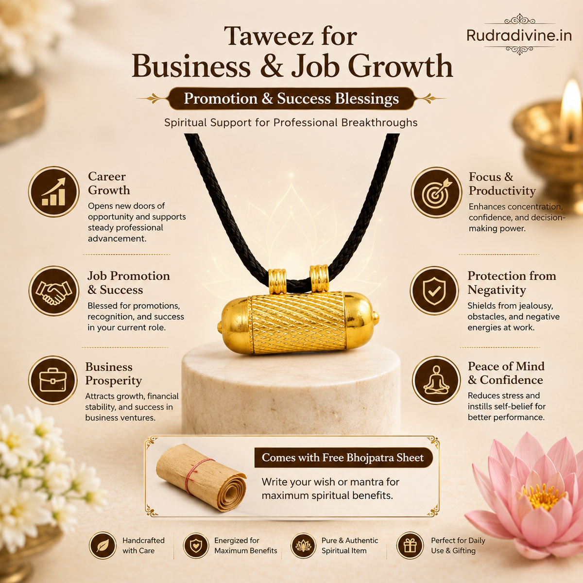 Taweez for Business & Job Growth by Rudradivine, traditional spiritual accessory associated with promotion, career progress, professional success and positive blessings.