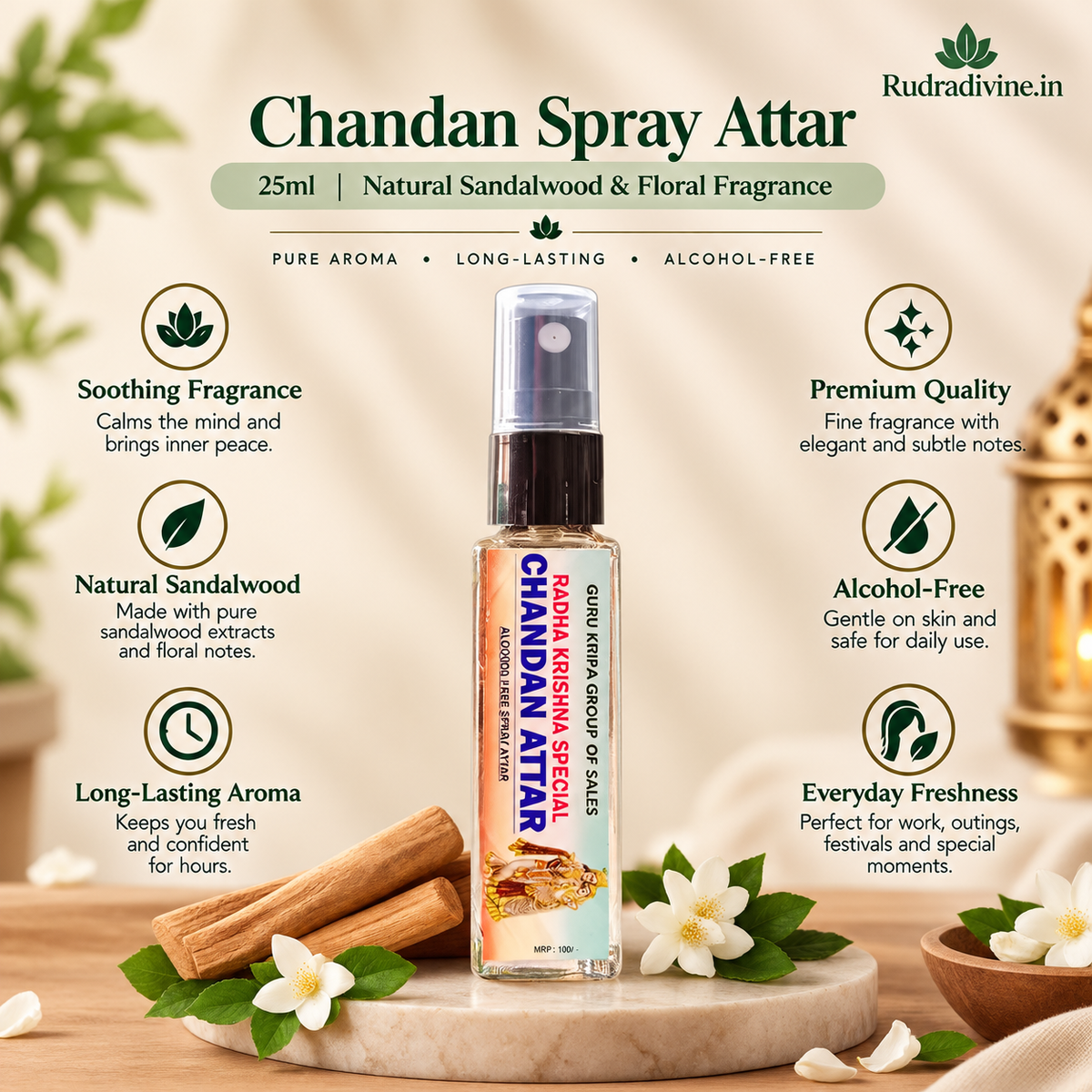 Chandan Spray Attar | 25ml | Natural Sandalwood & Floral Fragrance