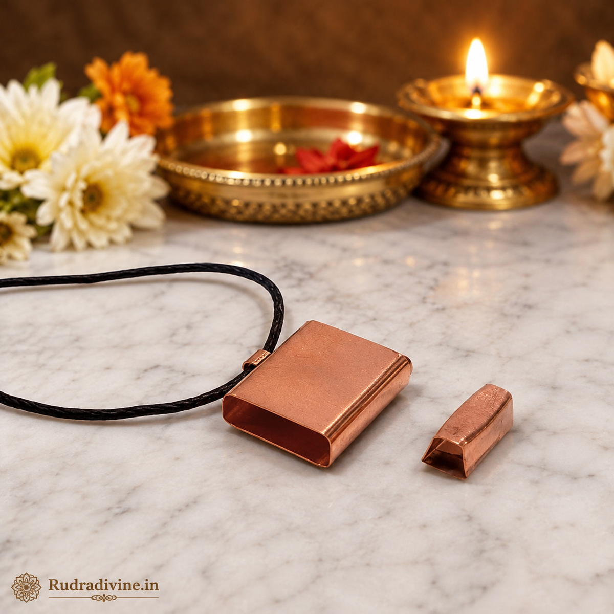 Copper & Silver Square Taweez Set of 5 with free Bhojpatra Sheet by Rudradivine, designed for traditional spiritual practices, puja and worship.