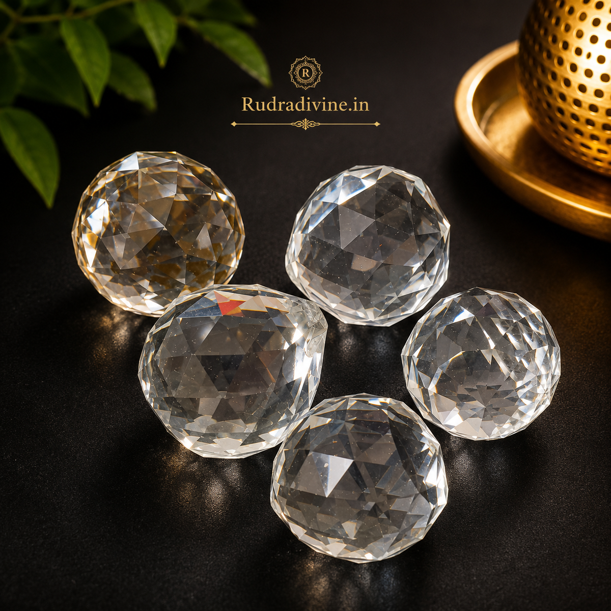 Crystal Balls Pair for Hanging crafted from genuine natural crystal with official Lab Certificate by Rudradivine for Feng Shui, Vastu, positive energy and elegant home décor.