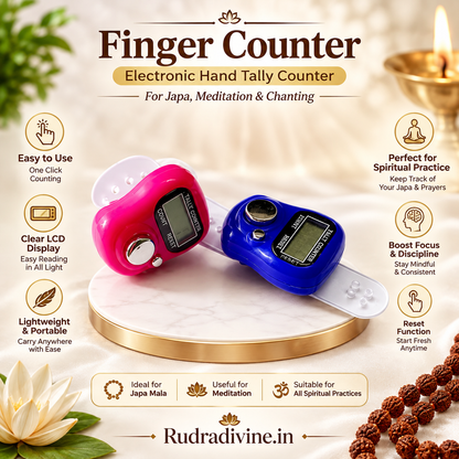 Mantra Counter electronic finger tally counter by Rudradivine for mantra chanting, japa, pooja, prayer and meditation counting with compact digital design.