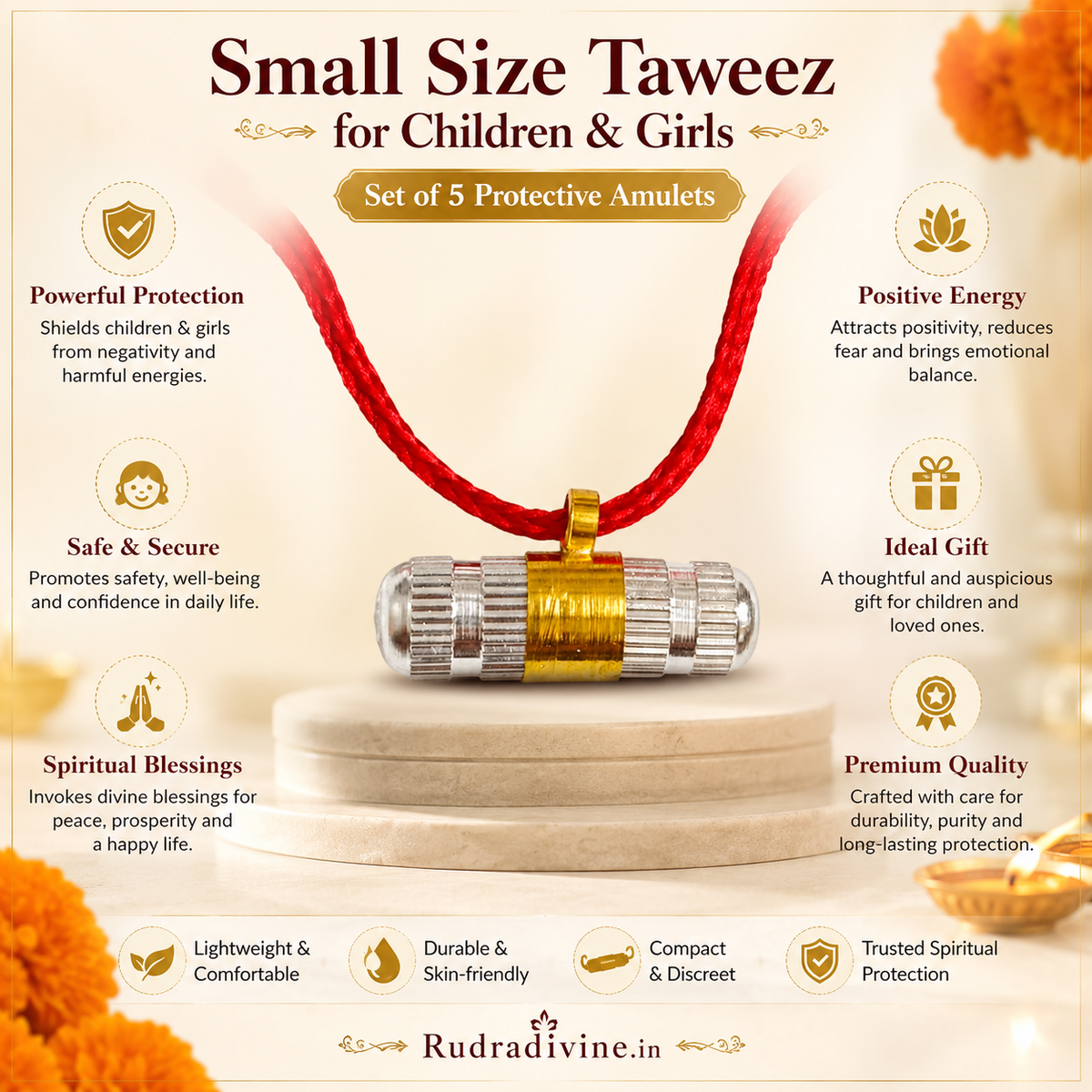Golden & Silver Taweez with Free Bhojpatra Sheet by Rudradivine, a traditional spiritual accessory for prayer, devotion and religious practices.