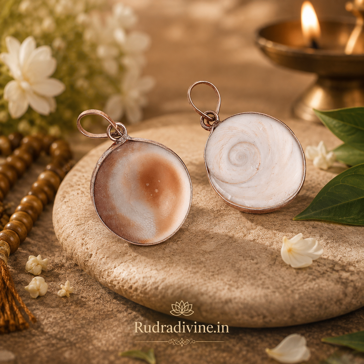 Gomti Chakra Silver Locket for traditional evil eye and nazar protection, designed as a spiritual pendant for daily wear by Rudradivine.