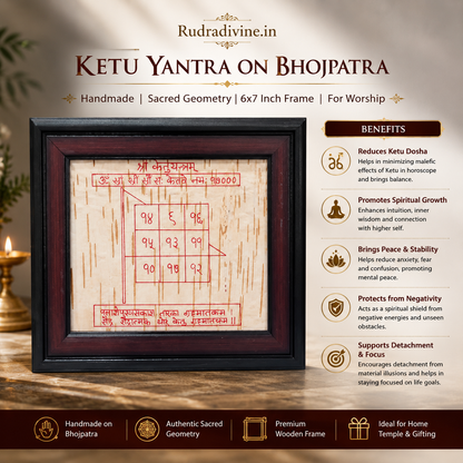 Ketu Yantra on Bhojpatra handmade with premium 6x7 inch frame by Rudradivine for Ketu dosh remedies, spiritual worship, meditation, protection and peace.
