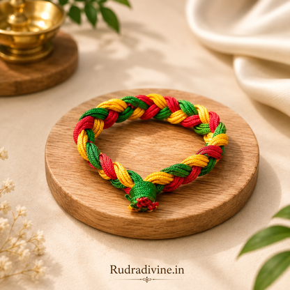 Handmade Pooja Kalawa Dhaga adjustable spiritual bracelet, lab certified by Rudradivine for traditional worship, rituals, and daily spiritual wear.